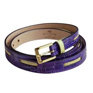 Etro Croc Embossed Purple Leather Gold Tone Women's Belt